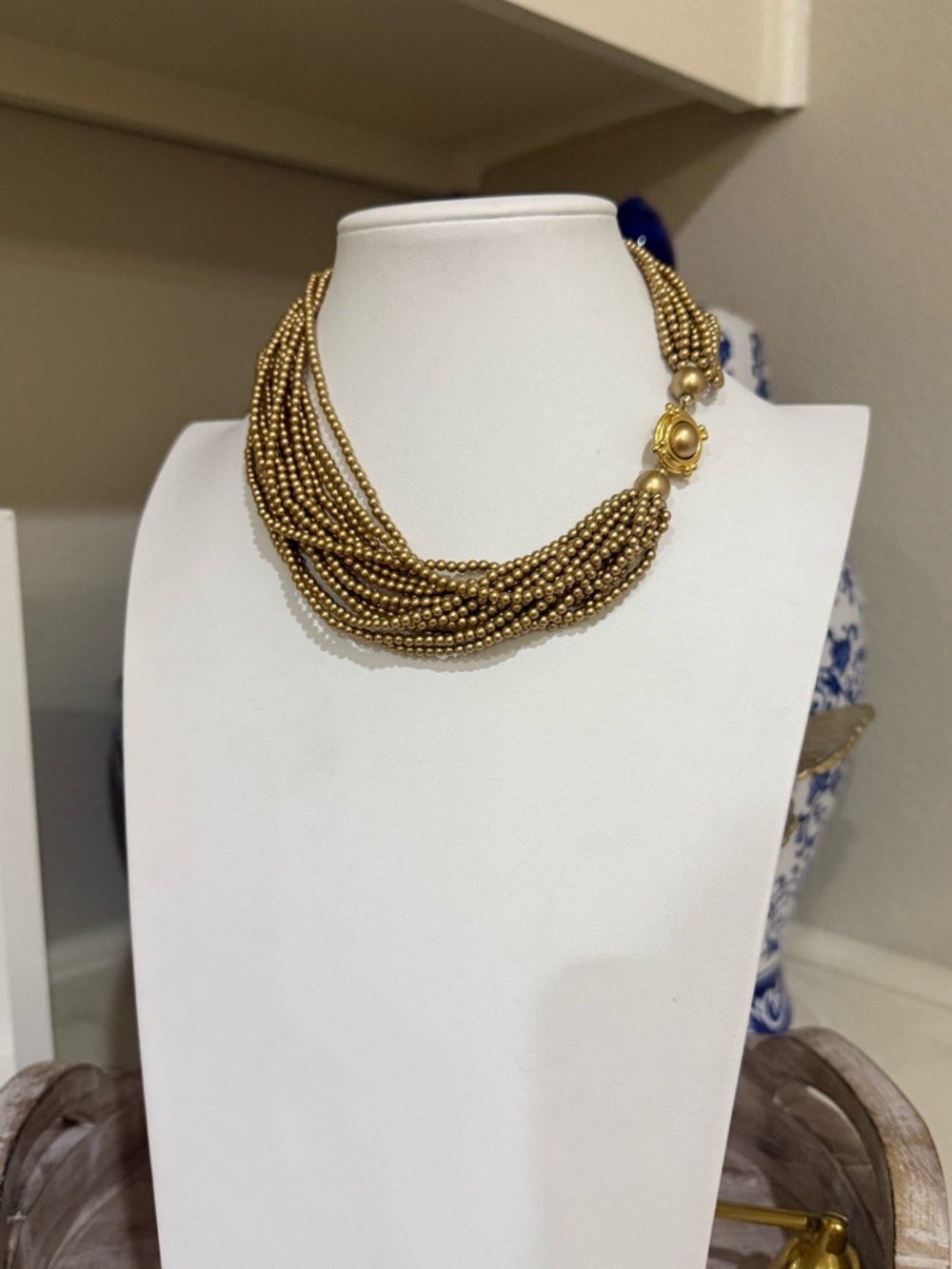 Vintage Carolee Gold Multi Strand Faux Pearl w/ Gold Tone Marked Clasp